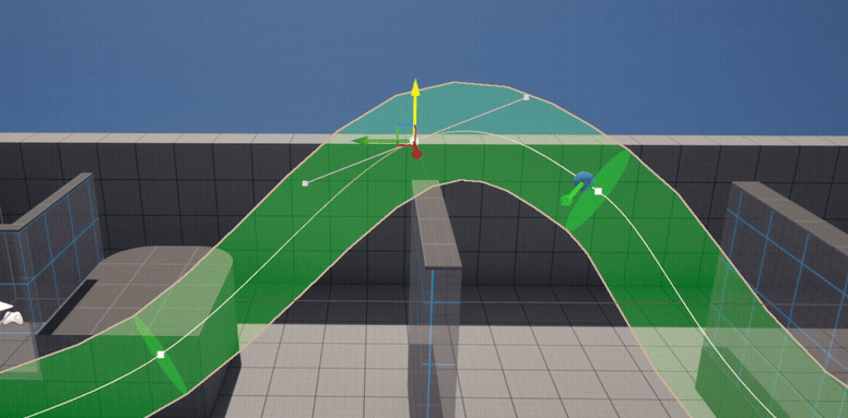 The fit preview — a green clearance tube drawn along the spline as it's edited